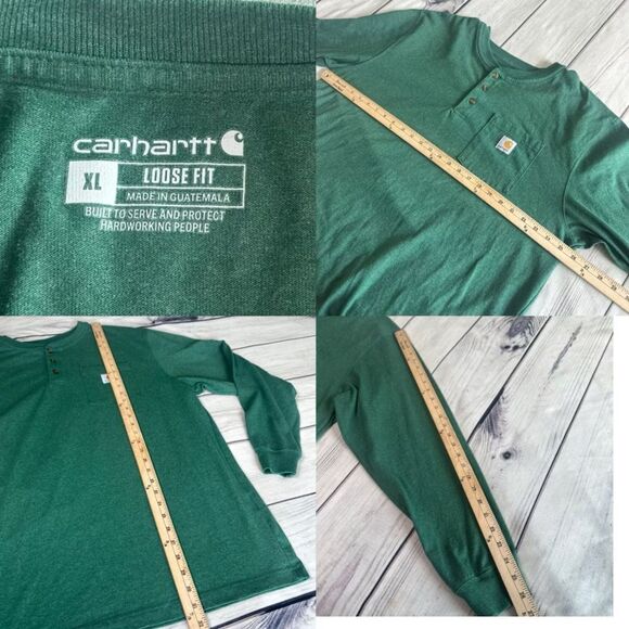 Carhartt Green Loose Fit Long Sleeve Pocket Henley Work Shirt Sz XL K128-G55 - Picture 2 of 5